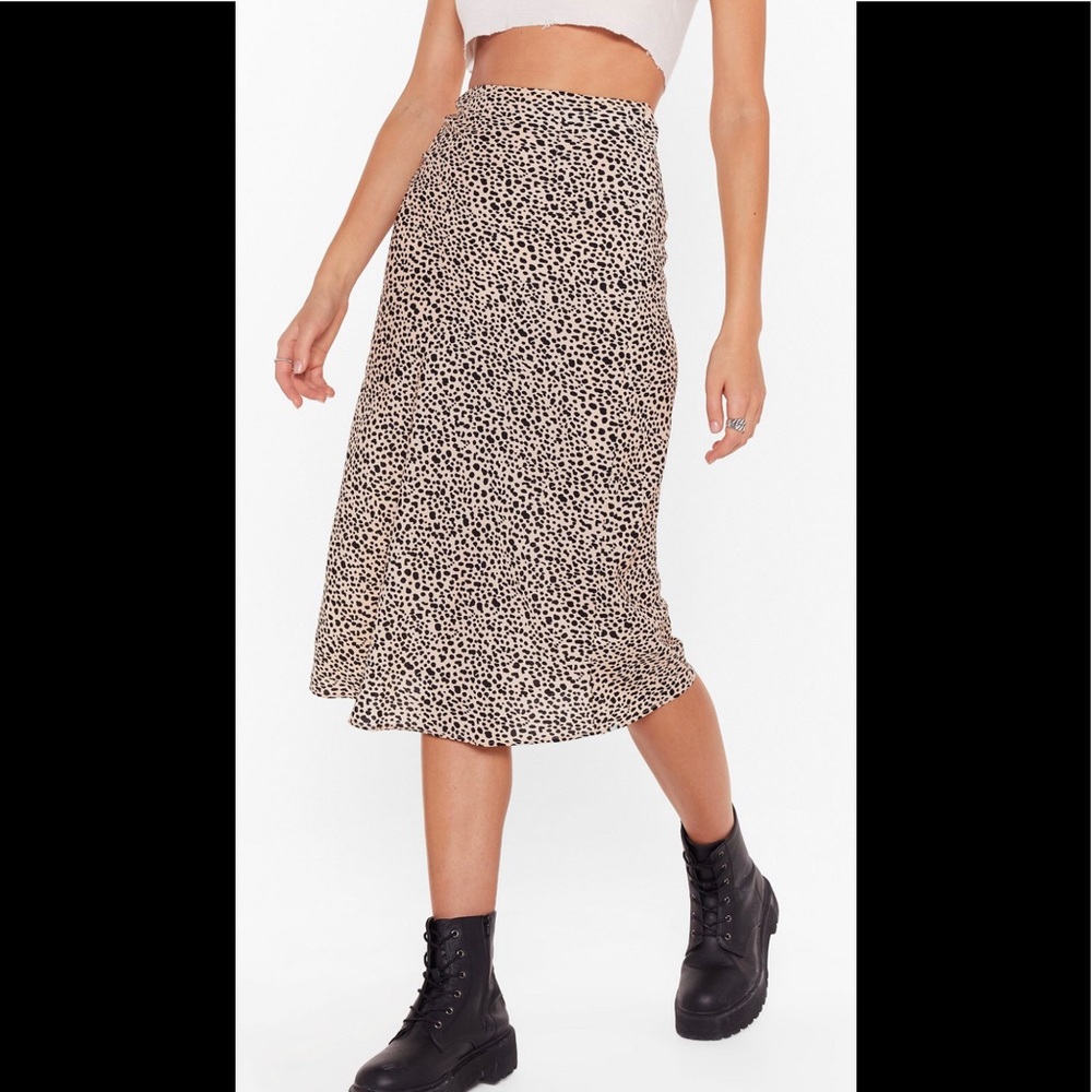 Nasty Gal skirt polka dots midi Sz 12 tan/blk NWT